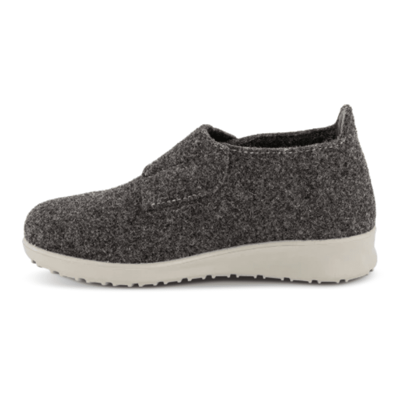 Chausson New Feet gris anthracite en laine, vue latérale sans la bride velcro