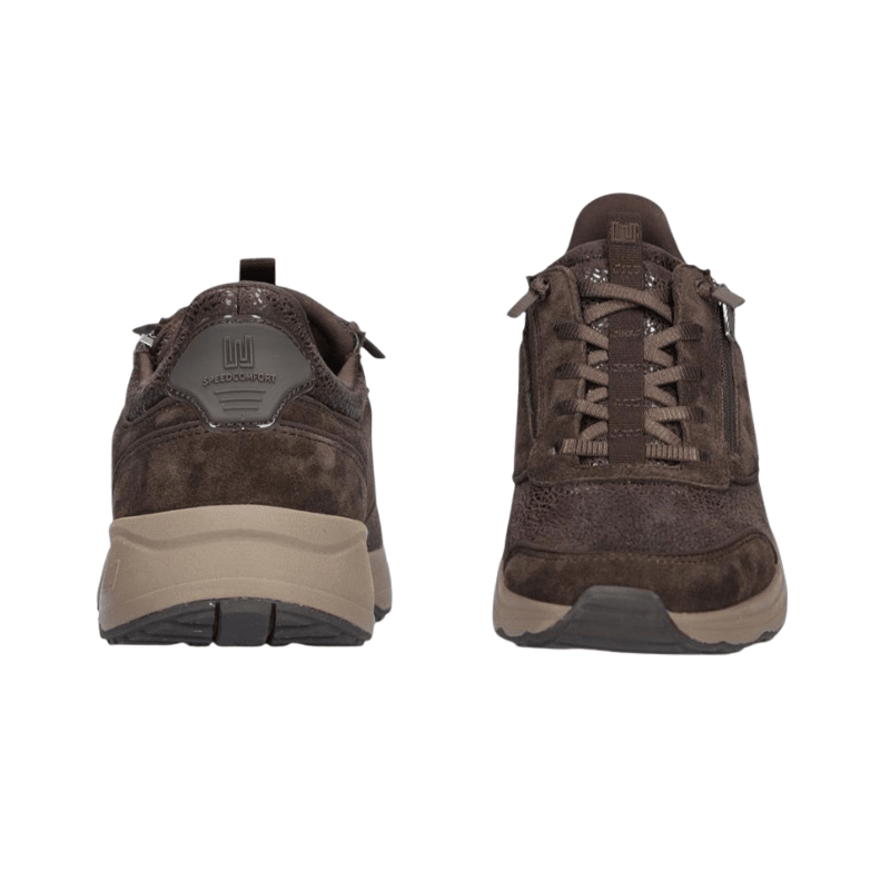 Sneaker femme Waldläufer marron vue de face avec lacets et de dos avec contrefort rigide