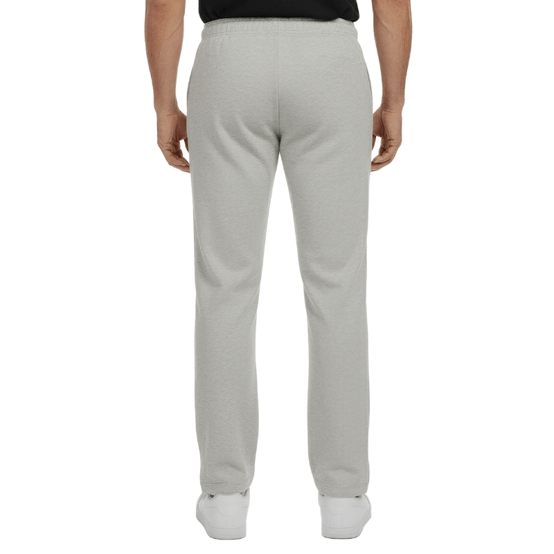 Pantalon de jogging gris avec taille élastique et coutures discrètes, vu de dos sur une personne