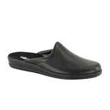 Pantoufle Rohde noire en cuir pour homme, vue en diagonale de face avec talon ouvert