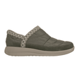 Chaussure de loisirs Skechers vert olive pour femme, vue latérale, avec tige matelassée et bordure tricotée