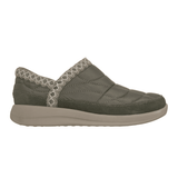 Chaussure de loisirs Skechers vert olive pour femme, vue latérale, avec tige matelassée et bordure tricotée
