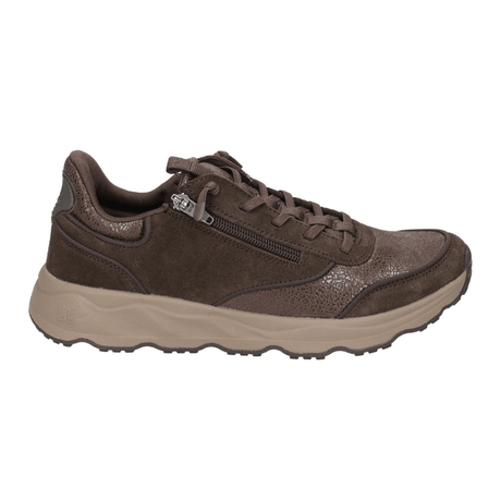 Sneaker femme Waldläufer marron avec fermeture éclair et lacets, vue latérale avec paillettes discrètes
