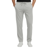 Pantalon de jogging gris avec cordon de serrage à la taille et poches zippées, vu de face sur une personne