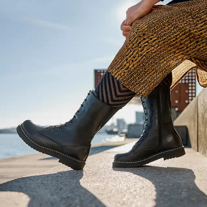 Botte avec 2 fermetures éclair, 110-Cuir lisse, noir