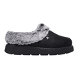 Chausson Skechers noir pour femme aspect daim avec fausse fourrure grise et semelle épaisse, vue latérale