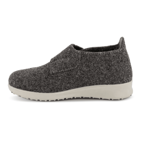 Chausson New Feet gris anthracite en laine, vue latérale sans la bride velcro