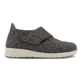 Chausson New Feet gris anthracite en laine avec large bride velcro, vue latérale