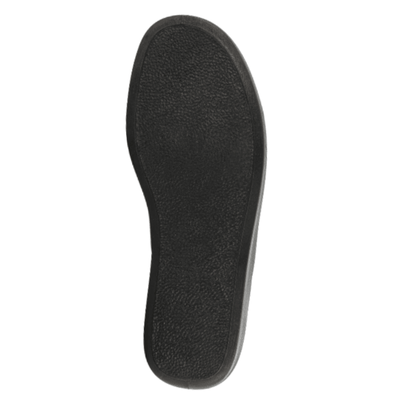 Semelle extérieure antidérapante noire d'une pantoufle pour homme, vue de dessous avec texture