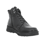 Botte homme Waldläufer en cuir nappa noir avec lacets et fermeture éclair, vue de face en angle avec doublure visible