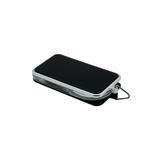 Loupe de poche pliable noire compacte avec bord argenté, entièrement fermée et prête à être mise en poche