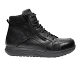 Bottine New Feet noire pour homme en cuir lisse, vue de côté, avec lacets et fermeture éclair
