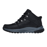 Bottine noire Skechers pour homme, vue de côté droit, avec semelle grise robuste et lacets