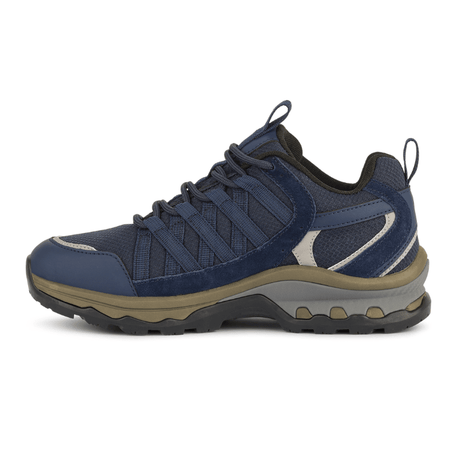 Chaussure d'extérieur droite bleu foncé Green Comfort pour femme, vue latérale, avec détails clairs au talon