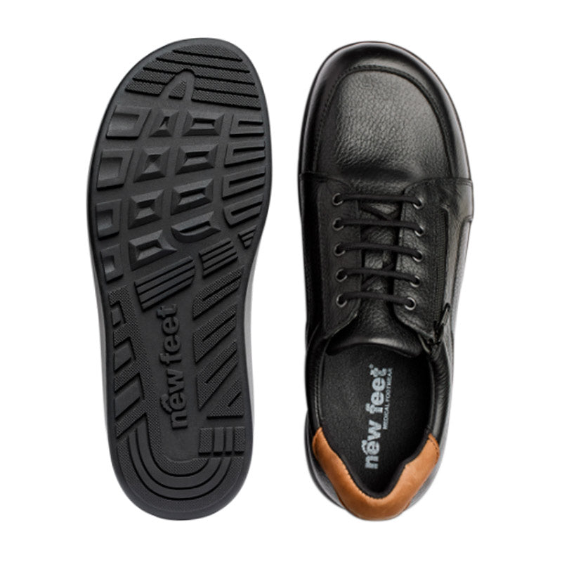 Wide men's shoes, Black leather, New Feet