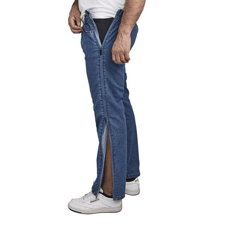 Jeans med lynlås i siden - Blå